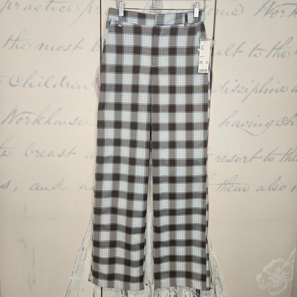 Urban Outfitters‎ Turquoise Plaid Wide Leg Trousers High Waist Pants Size 0 NEW
